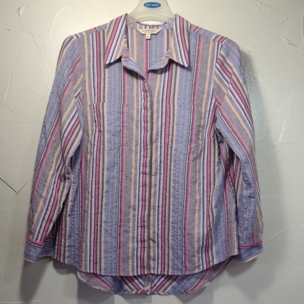 Liverpool Los Angeles Back Buttoned Multicolor Striped Shirt L
